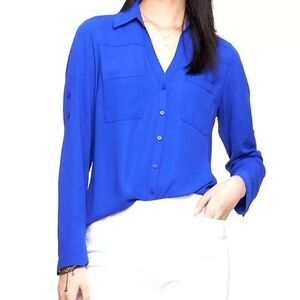 Express Portofino Shirt Women XS Royal Blue Lightweight Career Bold Classic